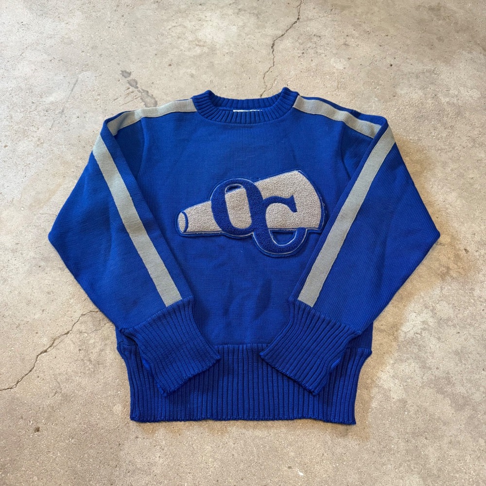 Vintage 60s Barry Mfg Co Sweater Women 34 Blue Wool Varsity Cheerleader Colts OC